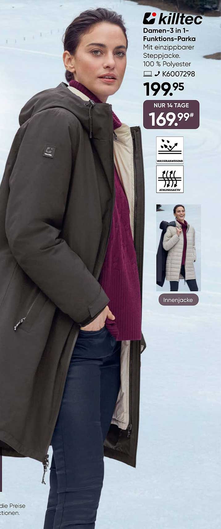 Damen 3 in 1 Funktions-Parka mit einzipbarer Steppjacke von KILTEC