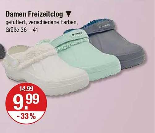 Damen Freizeitclog – gefüttert, verschiedene Farben, Größe 36 – 41