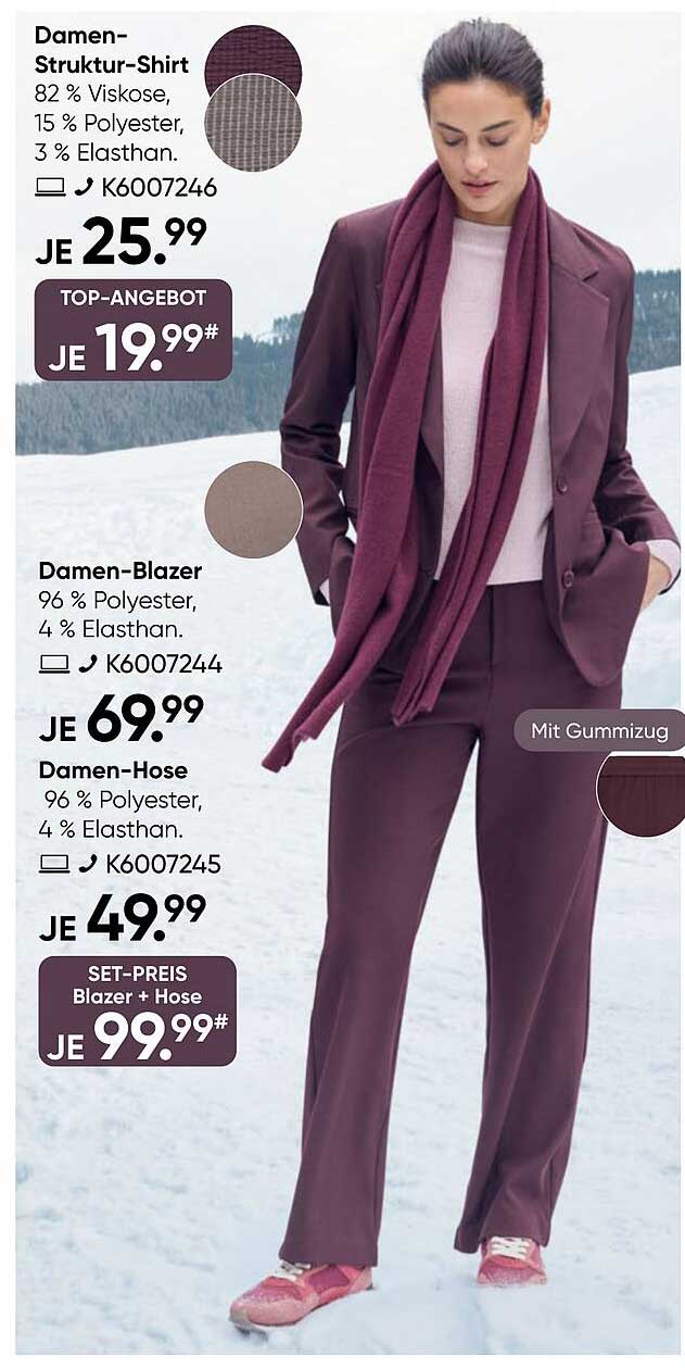 Damen-Struktur-Shirt, Damen-Blazer, Damen-Hose im Set