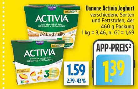 Danone Activia Joghurt verschiedene Sorten und Fettstufen, 4er Packung