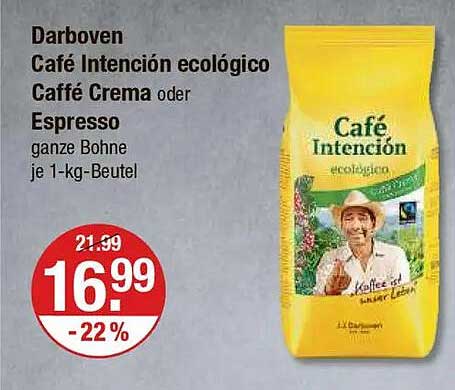 Darboven Café Intención ecológico Caffé Crema oder Espresso 1-kg-Beutel