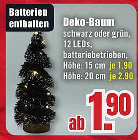 Deko-Baum schwarz oder grün, 12 LEDs, batteriebetrieben