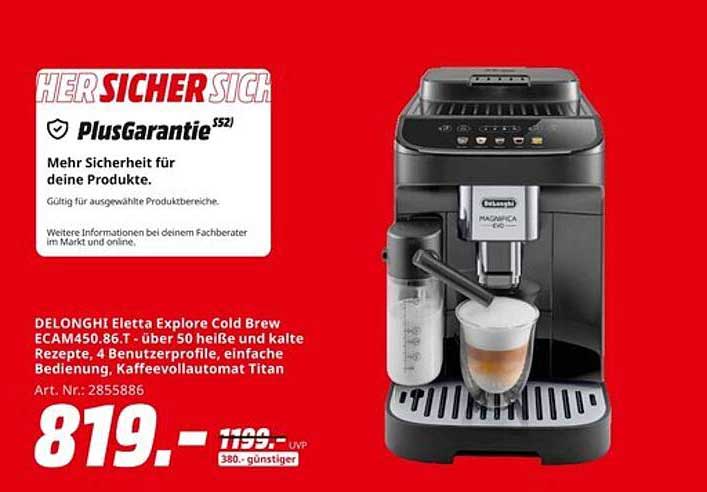 DELONGHI Eletta Explore Cold Brew ECAM450.86.T - über 50 heiße und kalte Rezepte