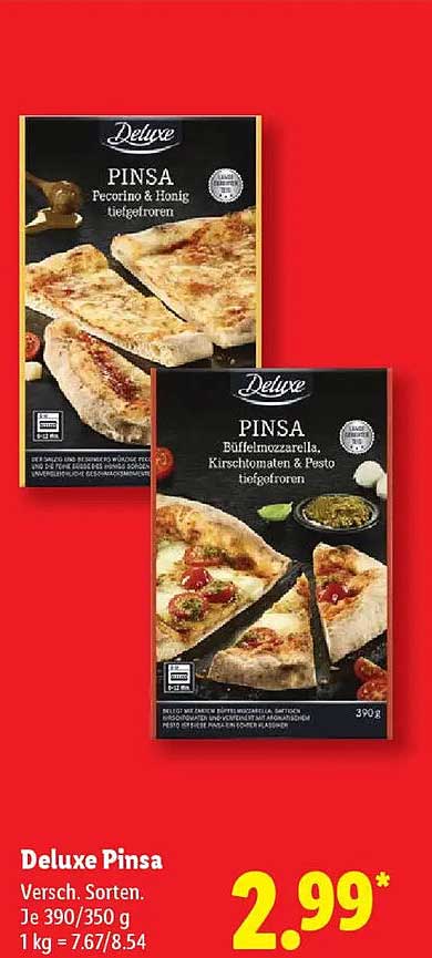 Deluxe Pinsa – Pecorino & Honig oder Büffelmozzarella, Kirschtomaten & Pesto, 390 g