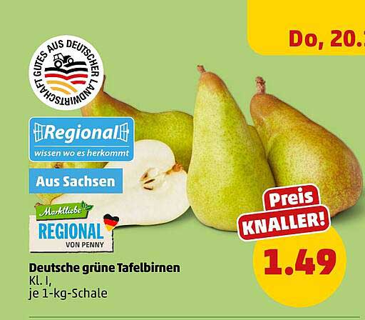 Deutsche grüne Tafelbirnen Kl. I, je 1-kg-Schale