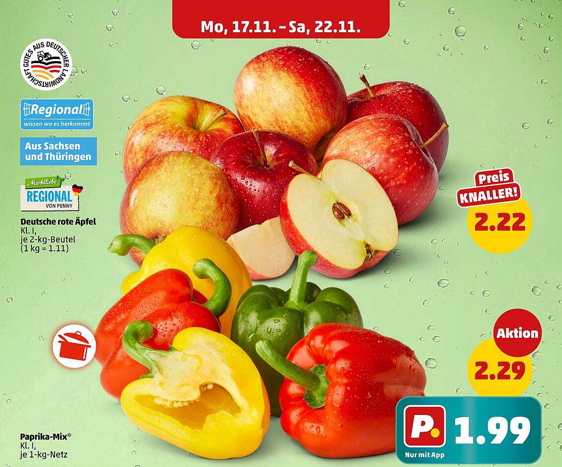 Deutsche rote Äpfel Kl. I und Paprika-Mix kl. I