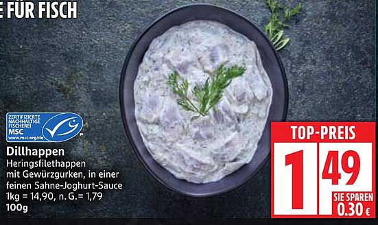 Dillhappen Heringsfilethappen mit Gewürzgurken in einer feinen Sahne-Joghurt-Sauce