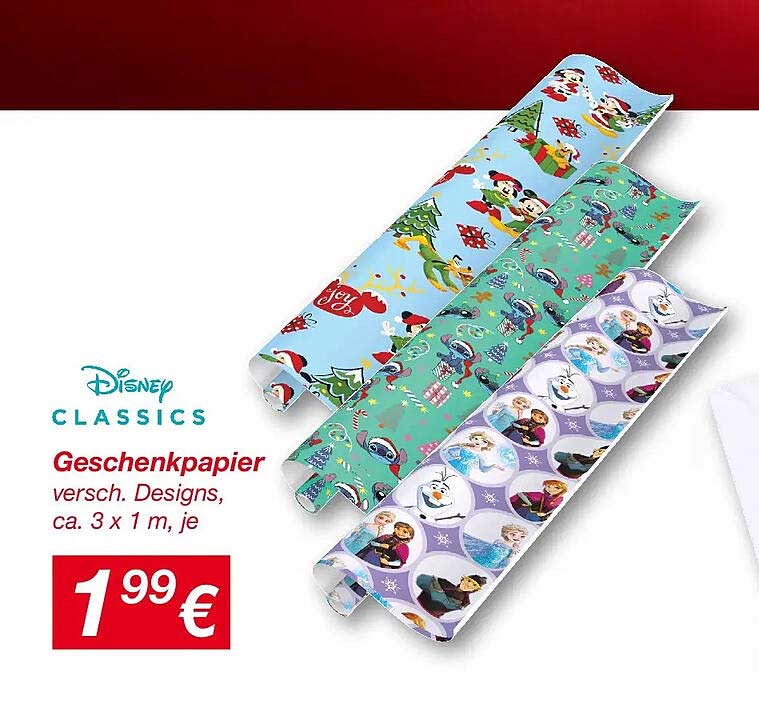 Disney Classics Geschenkpapier verschiedene Designs, ca. 3 x 1 m