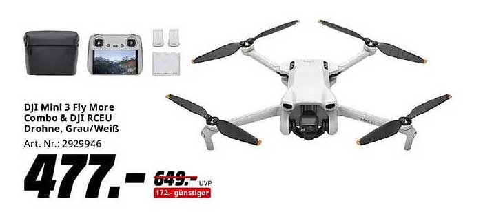 DJI Mini 3 Fly More Combo & DJI RCEU Drohne, Grau/Weiß