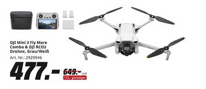 DJI Mini 3 Fly More Combo & DJI RCEU Drohne, Grau/Weiß