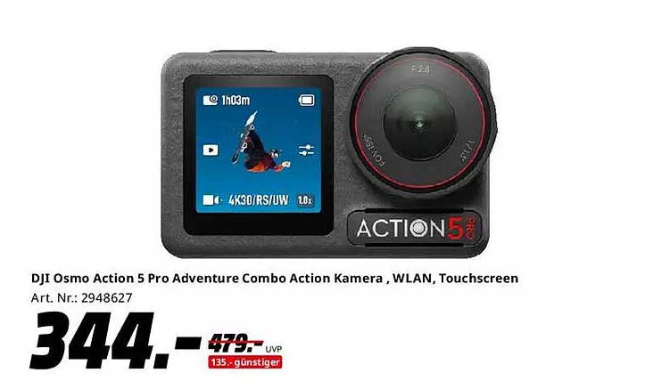 DJI Osmo Action 5 Pro Adventure Combo Action Kamera, WLAN, Touchscreen