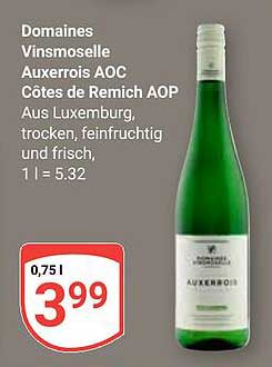 Domaines Vinsmoselle Auxerrois AOC Côtes de Remich AOP