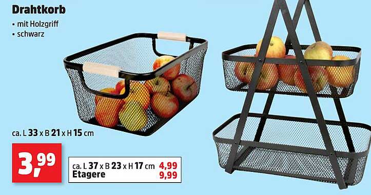 Drahtkorb mit Holzgriff – Schwarz