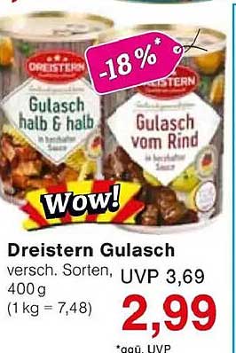 Dreistern Gulasch, verschiedene Sorten, 400 g