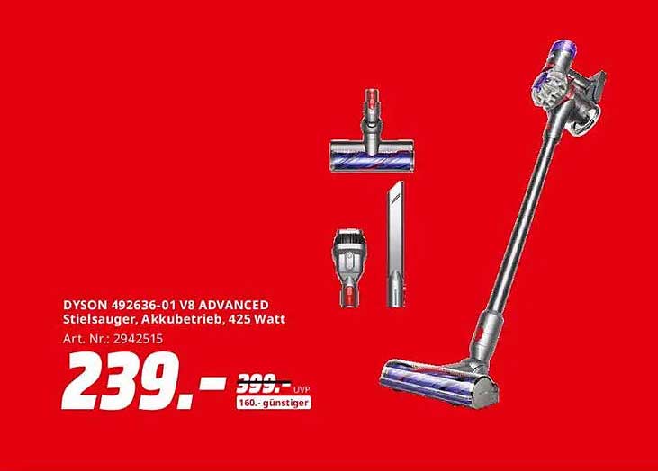 DYSON 492636-01 V8 ADVANCED Stielsauger, Akkubetrieb, 425 Watt