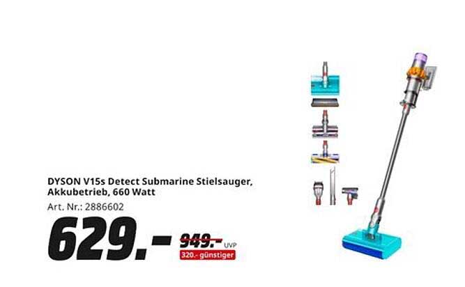 DYSON V15s Detect Submarine Stielsauger, Akkubetrieb, 660 Watt