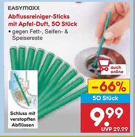 EASYMAXX Abflussreiniger-Sticks mit Apfel-Duft, 50 Stück