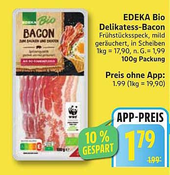 EDEKA Bio Delikatess-Bacon - Frühstücksspeck, mild geräuchert