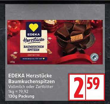 EDEKA Herzstücke Baumkuchenspitzen Vollmilch oder Zartbitter 130g