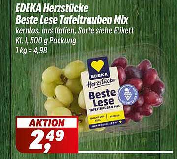 EDEKA Herzstücke Beste Lese Tafeltrauben Mix – kernlos, aus Italien