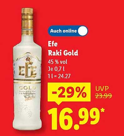 Efe Raki Gold - 45 % vol, 0,7 l (UVP 23,99 €)