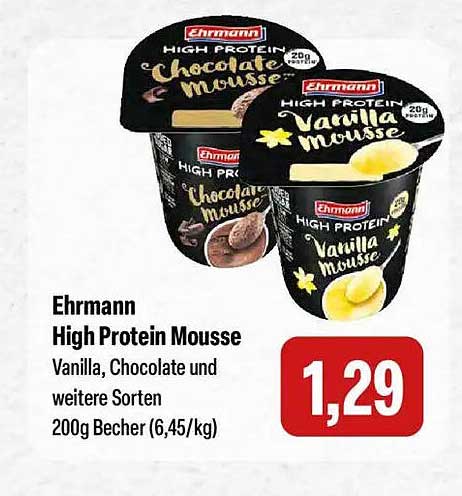 Ehrmann High Protein Mousse 200g Becher – Vanilla, Chocolate und weitere Sorten