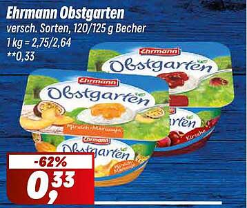 Ehrmann Obstgarten verschiedene Sorten, 120/125 g Becher