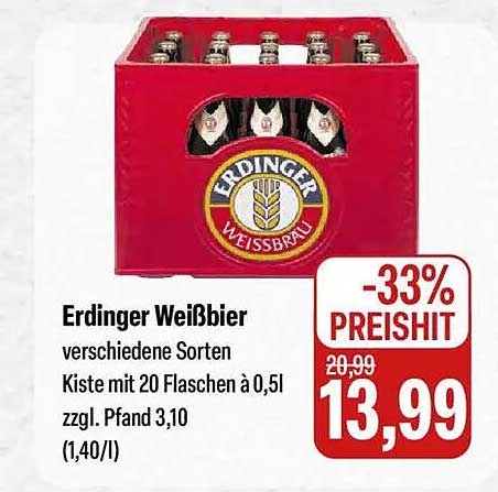 Erdinger Weißbier Kiste mit 20 Flaschen à 0,5l