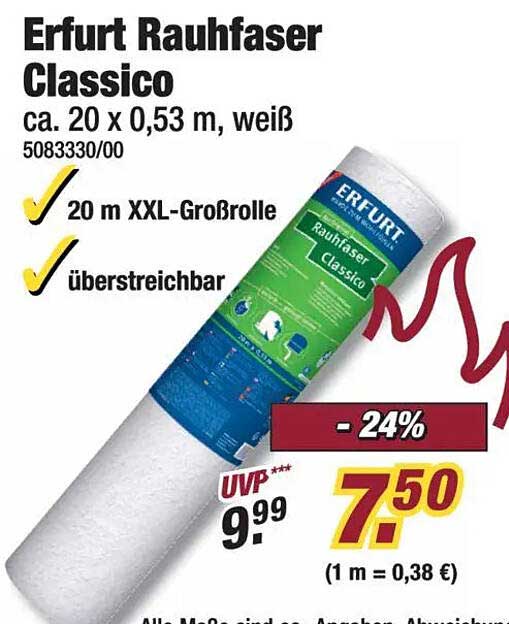 Erfurt Rauhfaser Classico 20 m XXL-Großrolle
