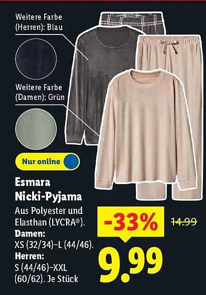 Esmara Nicki-Pyjama für Damen und Herren