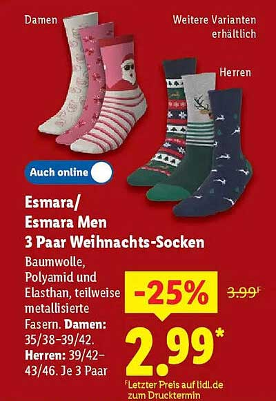 Esmara/Esmara Men 3 Paar Weihnachts-Socken