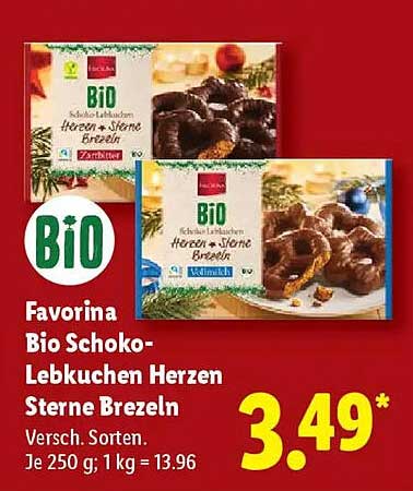 Favorina Bio Schoko-Lebkuchen Herzen Sterne Brezeln