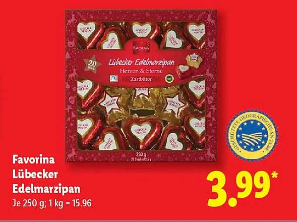 Favorina Lübecker Edelmarzipan Herzen & Sterne