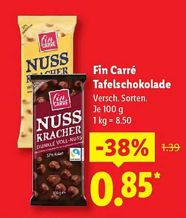 Fin Carré Nusskrächer Tafel-Schokolade - Dunkle Voll-Nuss
