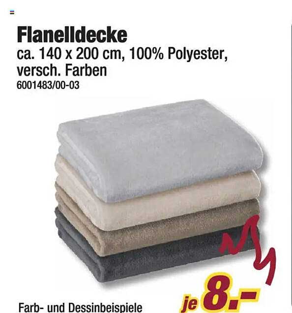 Flanelldecke ca. 140 x 200 cm, 100% Polyester, versch. Farben