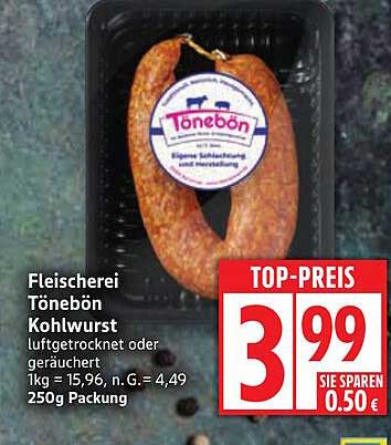 Fleischerei Tönebön Kohlwurst 250g