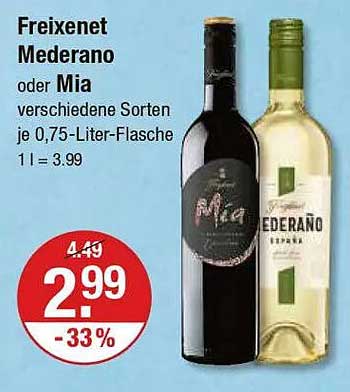 Freixenet Mederaño oder Mia, verschiedene Sorten, je 0,75-Liter-Flasche