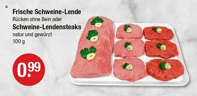 Frische Schweine-Lende Rücken ohne Bein oder Schweine-Lendensteaks natur und gewürzt