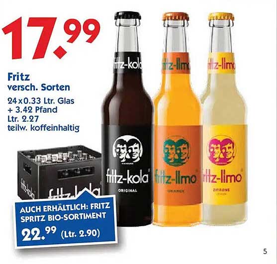 Fritz Getränkesortiment 24 x 0.33 Ltr. Gläser