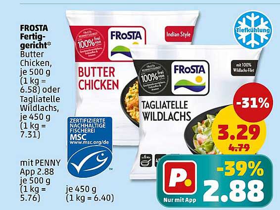 FROSTA Fertiggericht Butter Chicken oder Tagilatelle Wildlachs