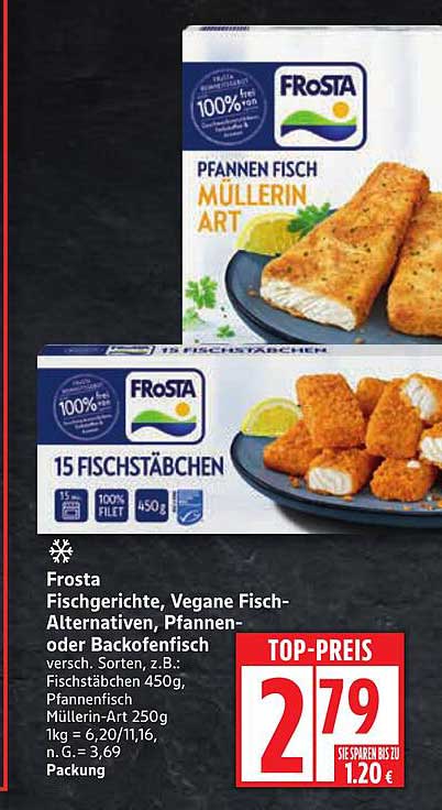 Frosta Fischgerichte: Pfannen Fisch Müllerina Art und 15 Fischstäbchen