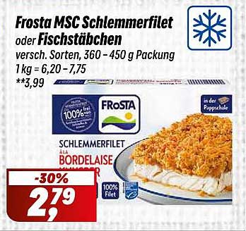 Frosta MSC Schlemmerfilet oder Fischstäbchen, 30% Rabatt