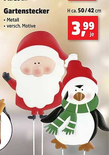 Gartenstecker - Santa und Pinguin