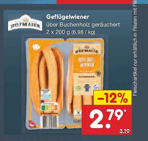 Geflügelwiener über Buchenholz geräuchert 2 x 200 g