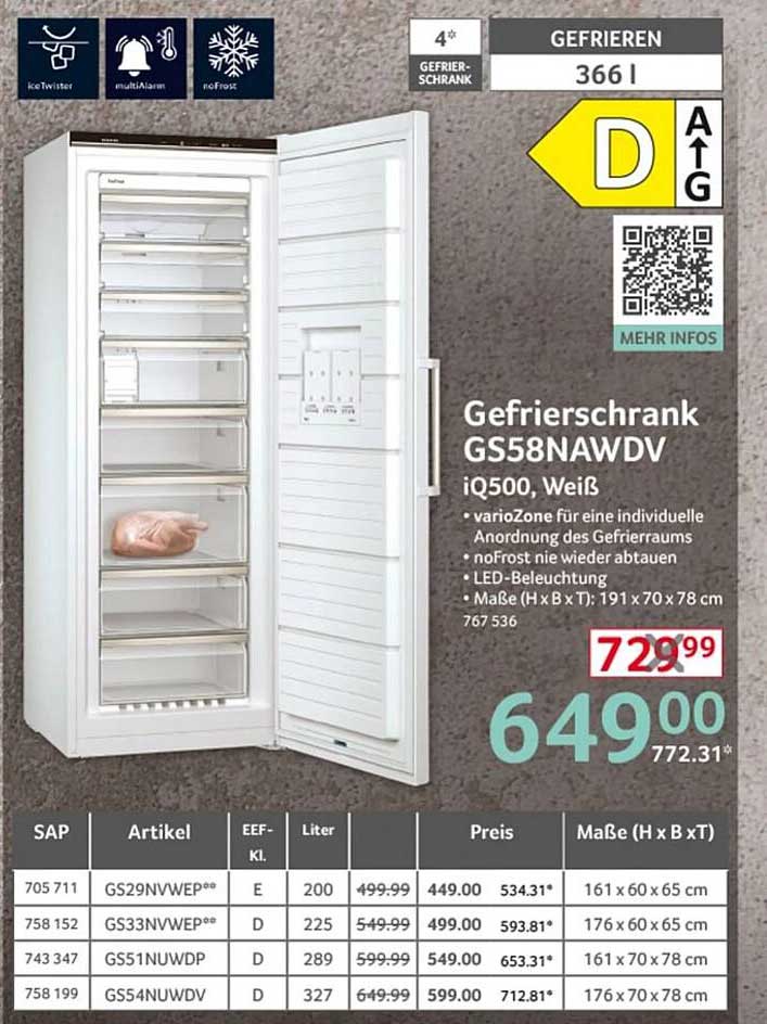 Gefrierschrank GS58NAWDV iQ500, Weiß