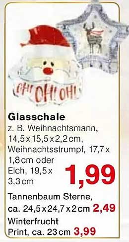 Glasschale z. B. Weihnachtsmann, Weihnachtsstrumpf oder Elch