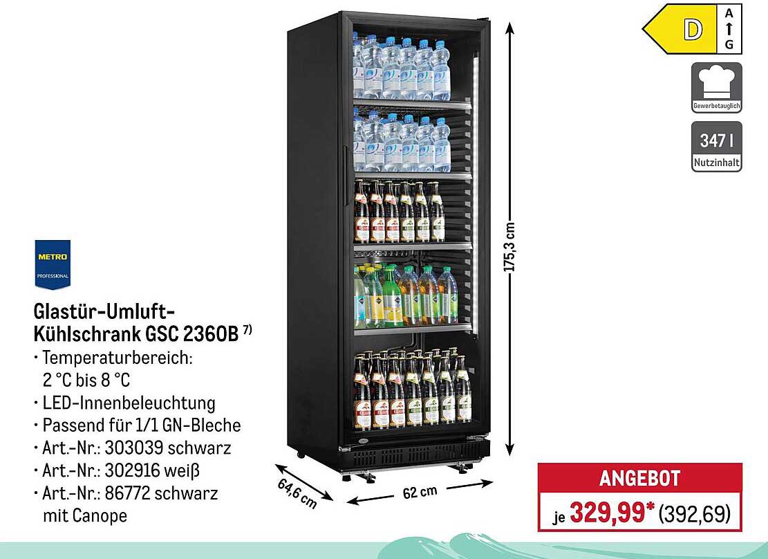 Glastür-Umluft-Kühlschrank GSC 236B