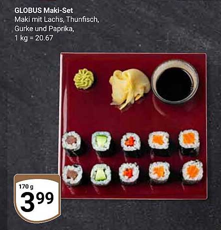 GLOBUS Maki-Set mit Lachs, Thunfisch, Gurke und Paprika