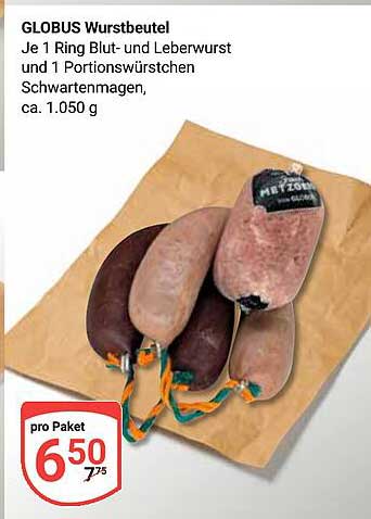 GLOBUS Wurstbeutel - 1 Ring Blut- und Leberwurst und 1 Portionswürstchen Schwartenmagen