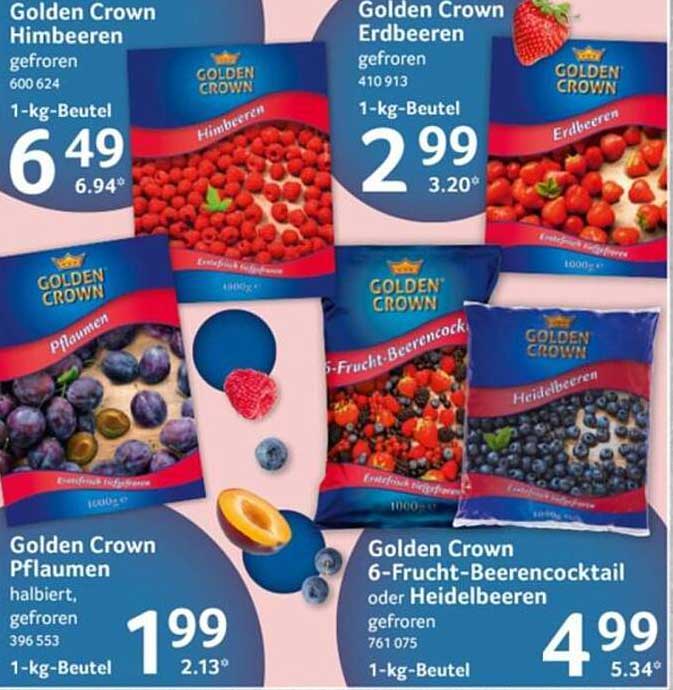 Golden Crown gefrorene Himbeeren, Erdbeeren, Pflaumen, 6-Frucht-Beerencocktail und Heidelbeeren